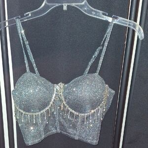 Julia Jordan Sparkling Silver Bra with Beaded Details